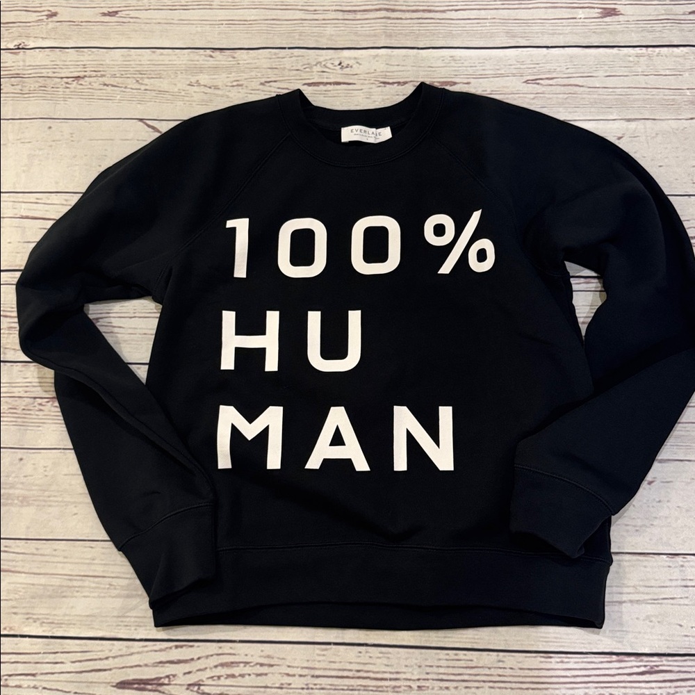 NWOT  EVERLANE 100% Human Typography Crewneck‎ Sweatshirt Black Size Small - Picture 5 of 12